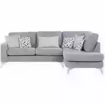 Contemporary High Back Left Hand Facing Chaise Sofa with Rounded Arms and Chrome Feet